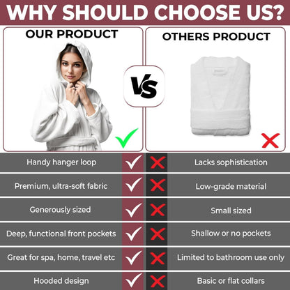 KAHAF COLLECTION Women Hooded 100% Cotton Terry Bathrobe, Soft Absorbent Quick Dry Robe for Spa, Shower & Home Wear