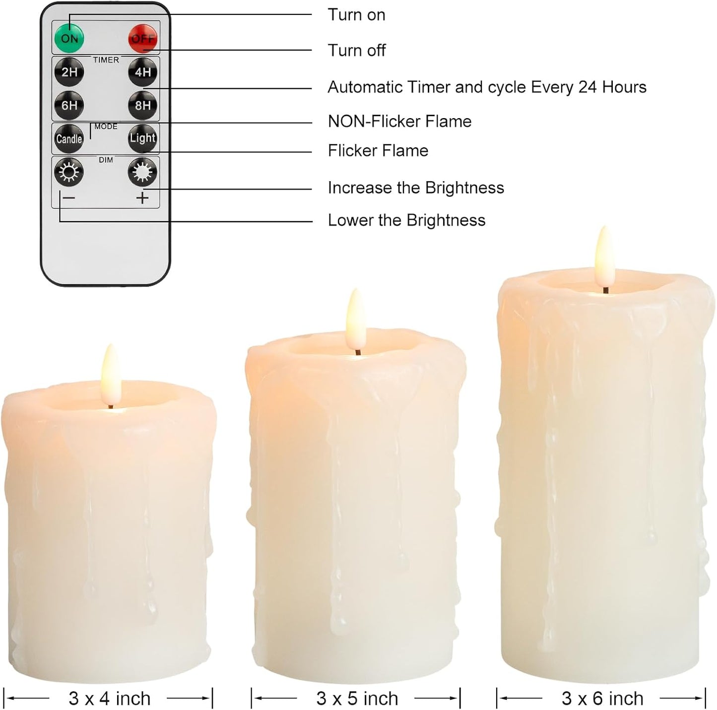 ANGELLOONG Flickering Flameless Candles, Realistic Battery Operated Candles with Remote and Timer, Set of 3 LED Candles for Fall Room Home Wedding Decor Centerpieces Table Party Christmas Decorations