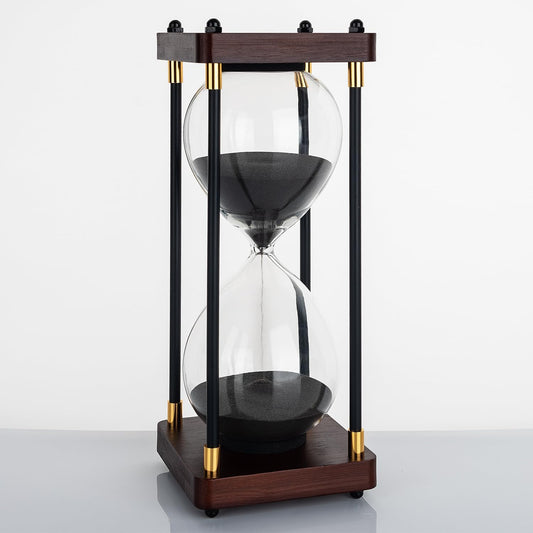60 Minutes Sand Hourglass Timer, Vintage Sand Clock 60 Minutes, Large White Sander with Wooden End Caps, Hour Glass Sandglass Timer for Games Classroom Kitchen Decorative (White Sand)