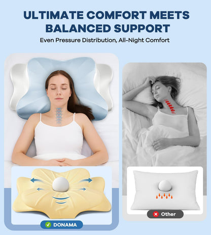 DONAMA Cervical Pillow for Neck and Shoulder,Contour Memory Foam Pillow,Ergonomic Neck Support Pillow for Side Back Stomach Sleepers with Pillowcase