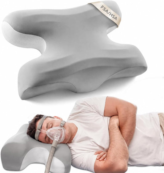 CPAP Pillow for Larger-Framed Men, Ergonomic Memory Foam Bed Pillow to Reduce Air Leaks, Facial Pressure, Height Adjustable for Side Back Stomach Sleepers, 23.6"x15.74"x5.11"/5.9"
