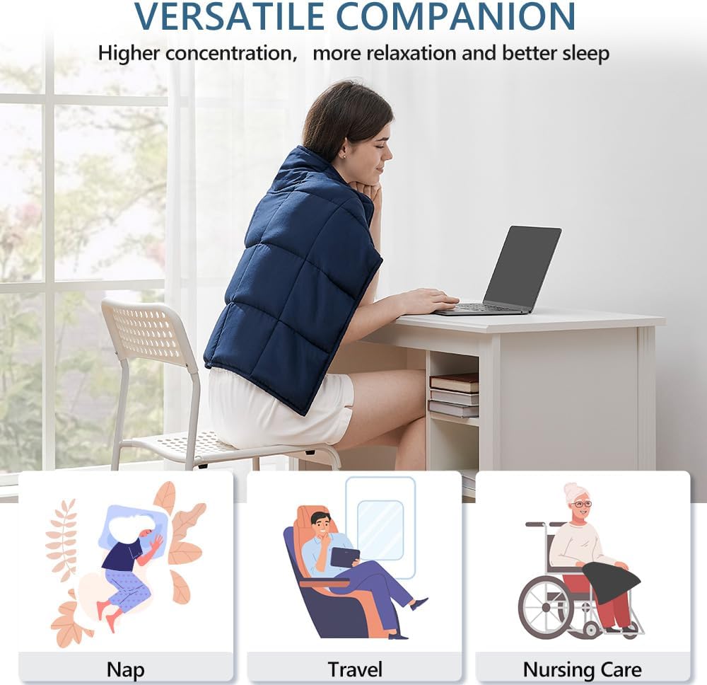 L'AGRATY Weighted Lap Pad 7lb: Small Weighted Blanket for Adults - Cooling Portable Travel Blanket for Relaxation Sleeping - Washable All-Season (29" x 24")