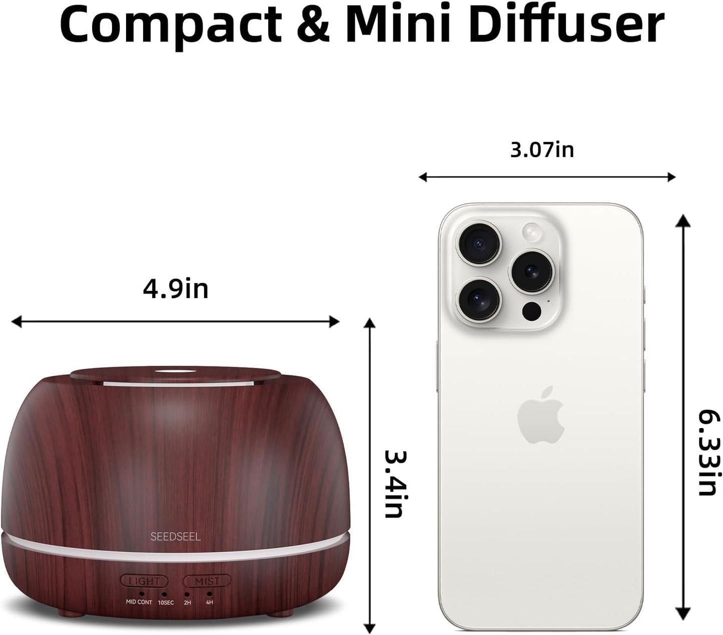 SEEDSEEL 300ML Essential Oil Diffuser,Ultrasonic Aromatherapy Diffuser, 7-Color Gradient Lights, Remote Control, 8 Hours Run Time, Suitable for Home,Office