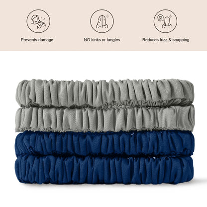 Mulberry Silk Scrunchies 4 Pack - Non Slip, Black Small Thin Silk Scrunchies for Women, Sleepy Ties for Thick Hair
