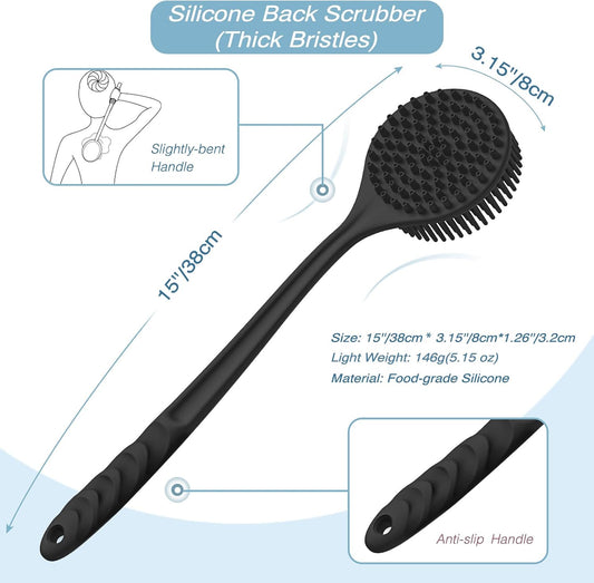 Manmihealth Silicone Body Scrubber & Face Brush Set Thick Bristles Black
