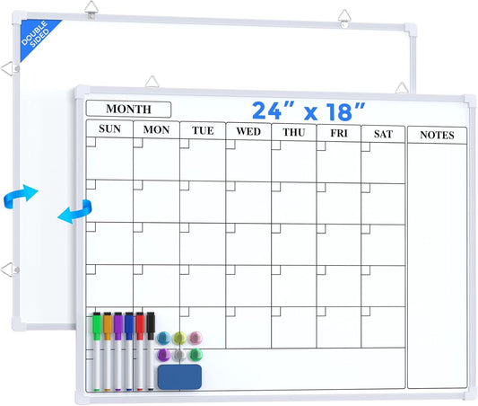 MaxGear Monthly Calendar Dry Erase Board for Wall, 16"x12", White Frame | Double-Sided, Hanging Small White Board, Portable Whiteboard for Planning, Drawing, Memo, to Do List, Home, Kitchen, Office