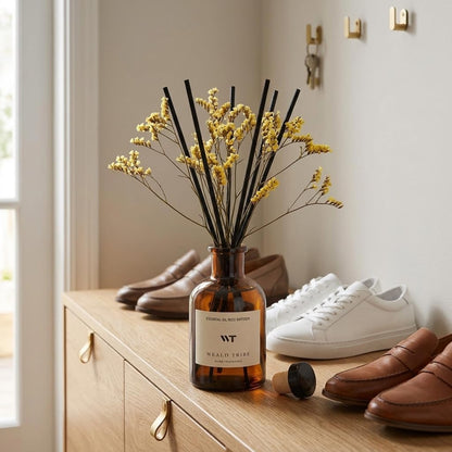 WEALD TRIBE Flower Reed Diffuser Set Eucalyptus & Lavender Scent for Room Bathroom Accessories Shelf Decor & Air Fresheners, Sticks Defusers with 4.0 fl oz Essential Oils, Home Fragrance Office Gift