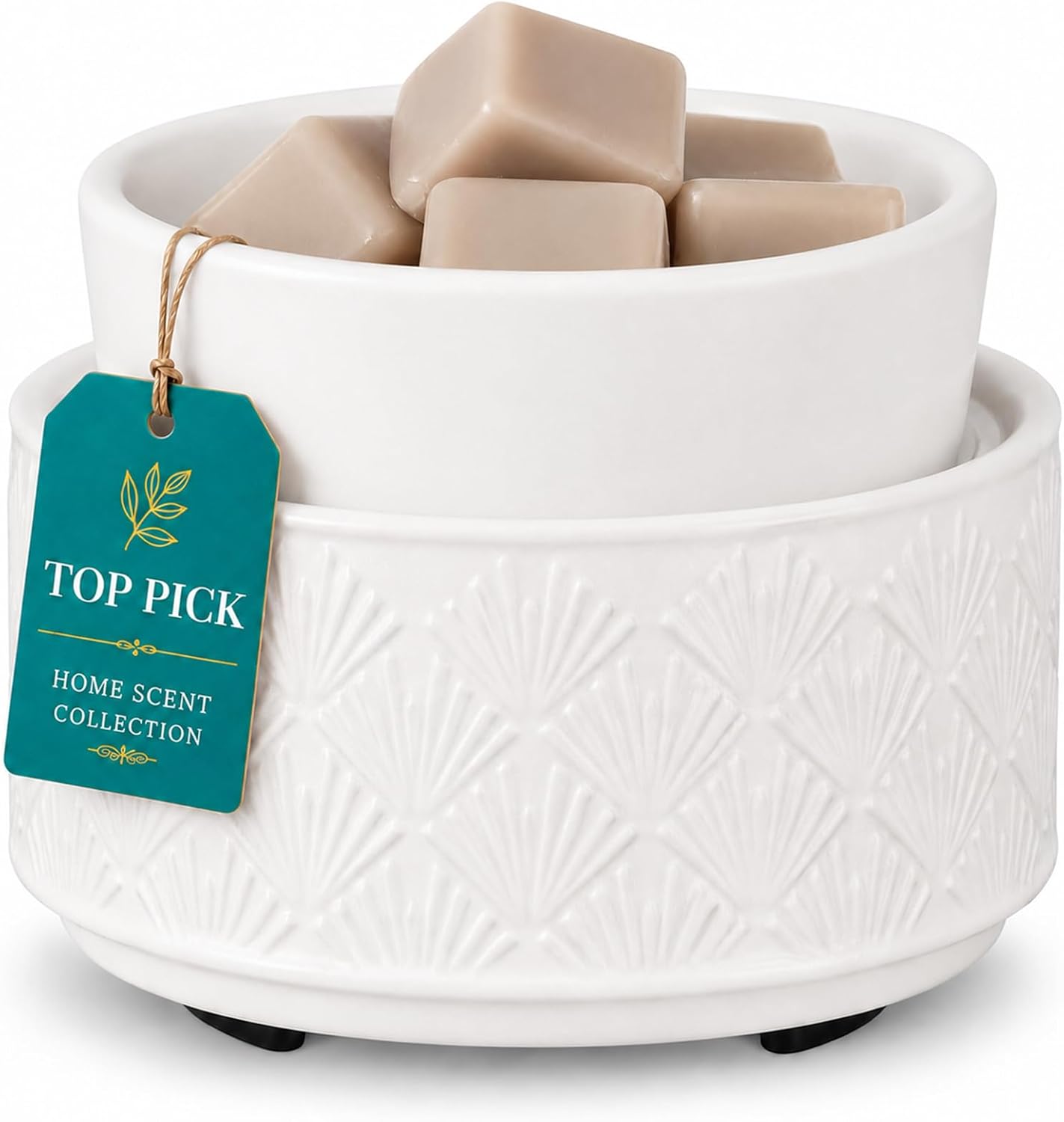 mocosa Ceramic Wax Warmer Wax Melt Warmer for Scented Wax 3-1 Electric Candle Warmer Home Fragrance Wax Burner for Mom Women(White-Fan Shaped)