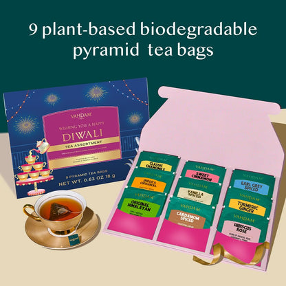 VAHDAM LIMITED EDITION - Happy Diwali Gift Set (9 Unique Pyramid Teabags)