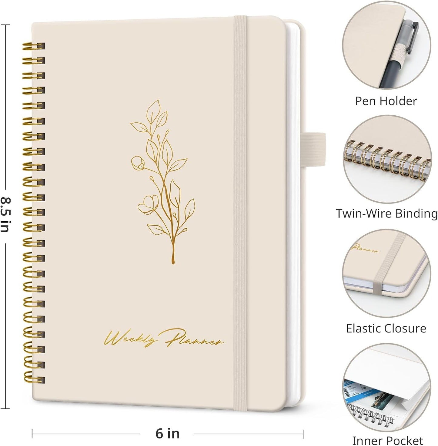 Taja Undated Weekly Planner, Weekly To Do List Notebook with Goal & Habit Tracker Organizer, A5 Weekly Planner Notebook with Spiral Binding, 6.1" x 8.2" - Green