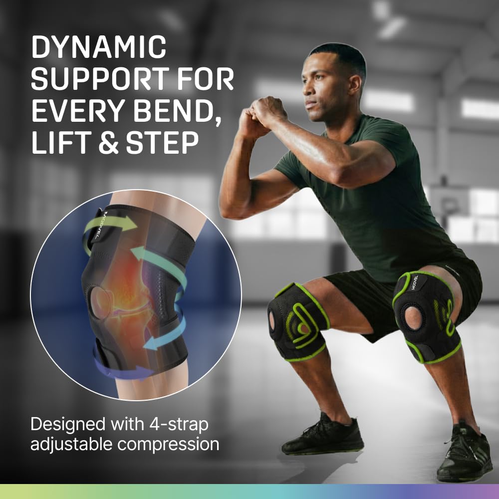 Modvel Knee Brace with Side Stabilizers & Patella Gel Pads for Pain Relief and Joint Support Breathable, Non-Slip Compression Sleeve for Men & Women, Arthritis, Meniscus, ACL Recovery