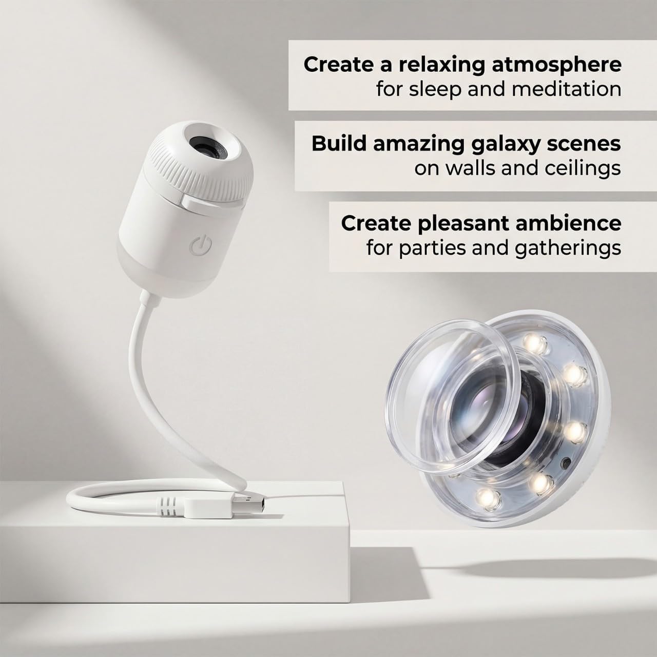 2-in-1 Galaxy Projector Night Light, USB Night Light Portable Galaxy Starry Sky Night Light Projector, 360° Rotation Ceiling Wall Projection Lamp for Car, Bedroom Decor (3 Slides)