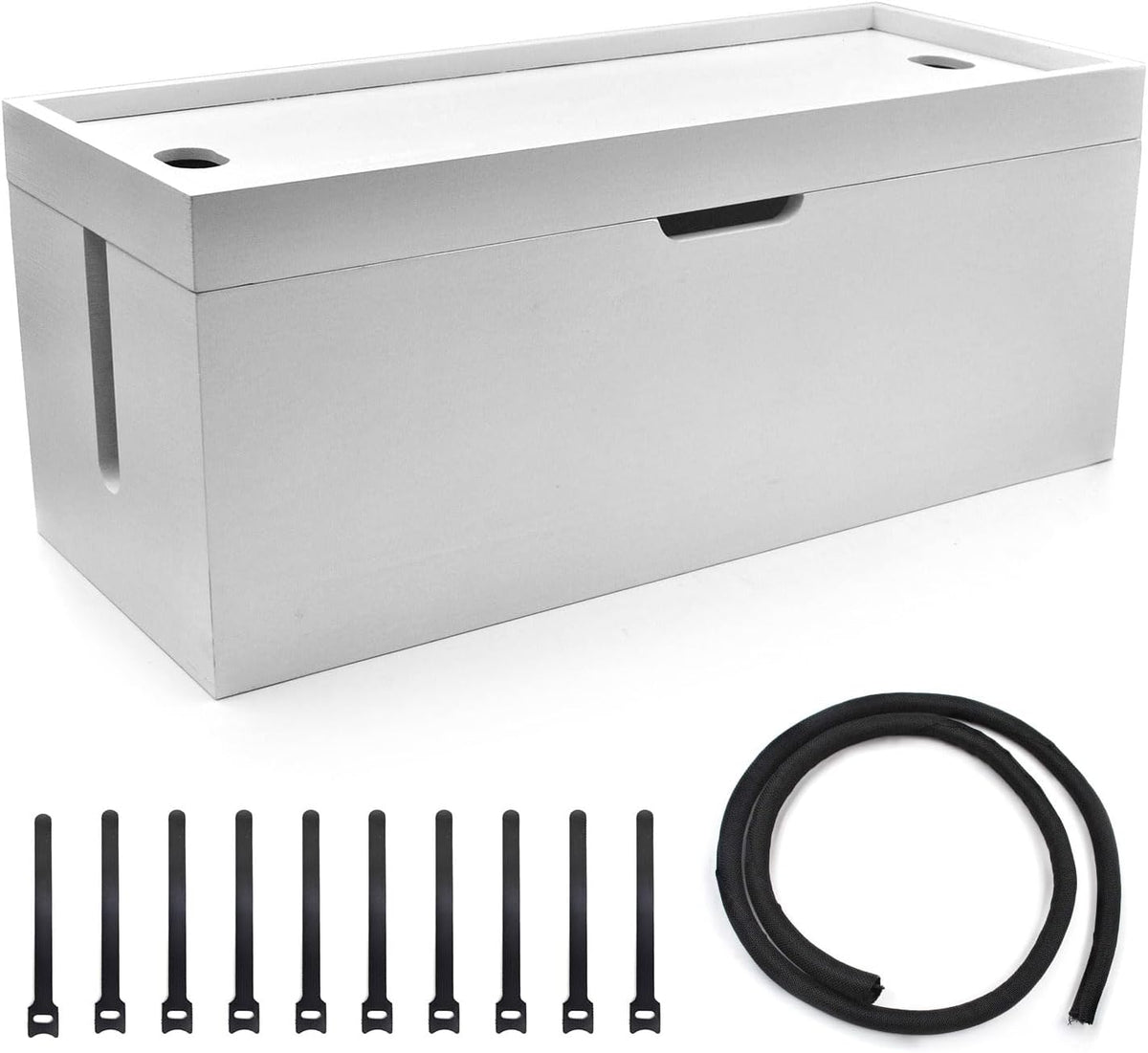 15 Inch Bamboo Large Cable Management Box, Black Cord Organizer