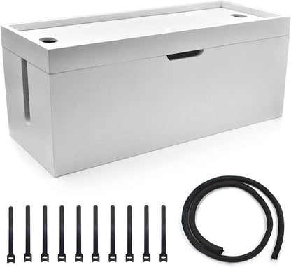 15 Inch Bamboo Large Cable Management Box, Black Cord Organizer