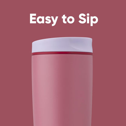 Owala SmoothSip Slider Insulated Stainless Steel Coffee Tumbler, Reusable Iced Coffee Cup, Hot Coffee Travel Mug, BPA Free 12 oz, Pink (Pucker Up)