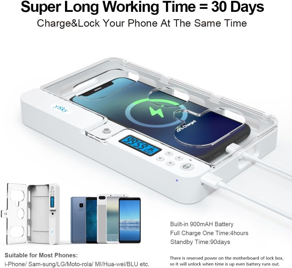 ySky Phone Lock Box with Timer,Phone Access Blocker Device for Cell Phones, Limits Smartphone Access, Reduces Screen Time & Improves Focus,Timed Jail Locker to Help Kids,Students, Adults Focus Back