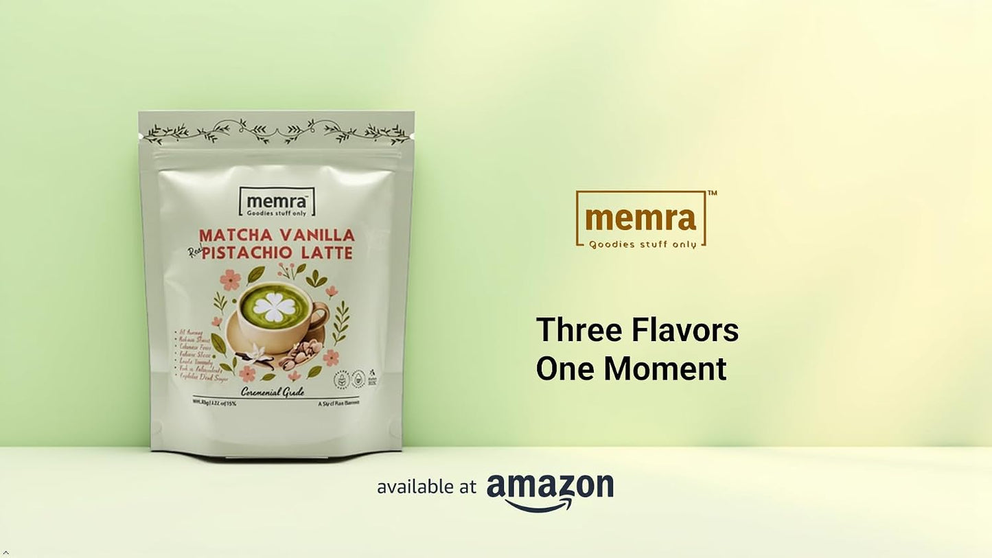 Matcha pistachio Vanilla Latte Mix – Creamy organic Green Tea Drink Powder – Hot or Iced Café Style daily Beverage 80g