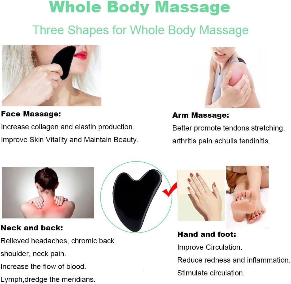 Gua Sha, Jade Stone Gua Sha Massage Tool, Guasha Tool for Face and Body Skin Massage. Gua Sha Set for Toxins Prevents Wrinkles for SPA Acupuncture, Therapy Trigger Point Treatment.