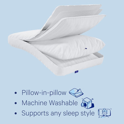 Casper Sleep Original Pillow, Standard Size – Medium Soft Feel, Down-Alternative Fill, Supports Side, Back & Stomach Sleepers, Neck Pain Relief, Machine Washable