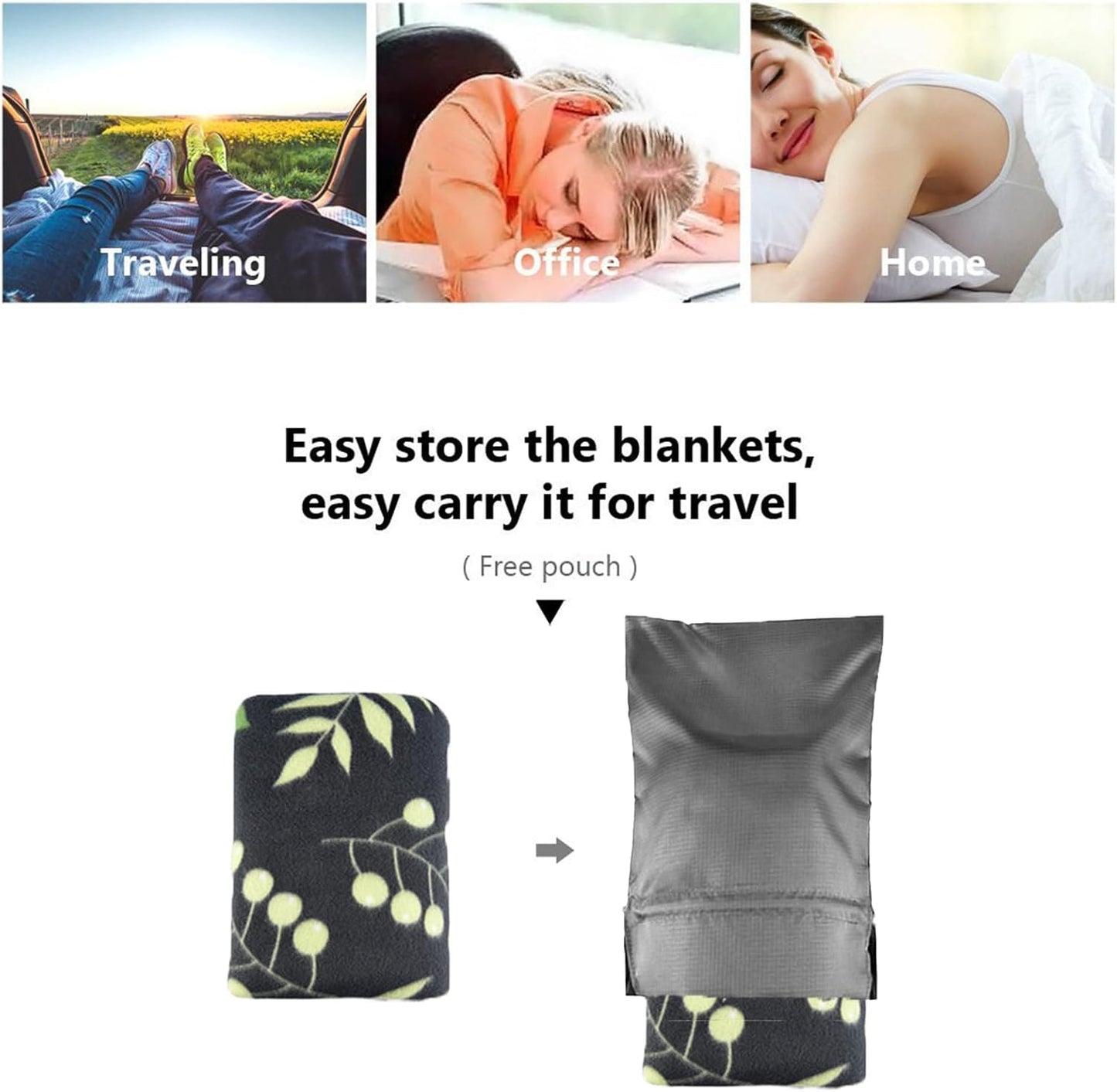 forestfish Fleece Throw Blanket Cozy Soft Portable Travel Blanket Compact for Long Car Airplane Train Rides 60" x 40", Flower