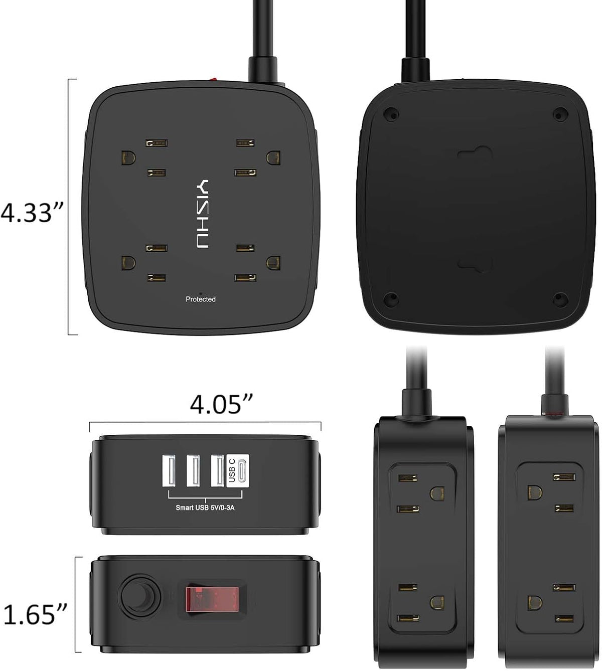 YISHU 6Ft Surge Protector Power Strip with 8 Widely Outlets & 4 USB Ports