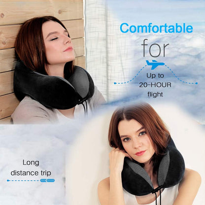 TALLGO Travel Pillow, Best Memory Foam Neck Pillow Head Support Soft Pillow for Sleeping Rest, Airplane Car & Home Use (Black)