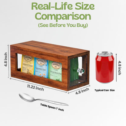 Bamboo and Acrylic Drawer Tea Bag Holder- Durable & Elegant Tea Bag Storage Holder for Kitchen Countertop, Space-Saving Tea Drawer Organizer