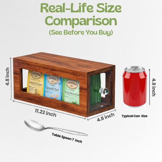 Bamboo and Acrylic Drawer Tea Bag Holder- Durable & Elegant Tea Bag Storage Holder for Kitchen Countertop, Space-Saving Tea Drawer Organizer