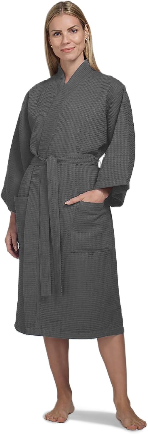 Women’s Waffle Robe by Boca Terry, Kimono Style Lightweight Summer Robe