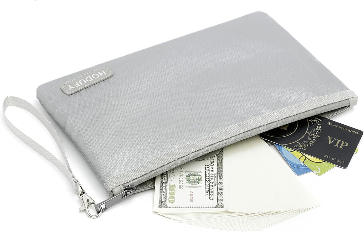 Hodufy Fireproof Money Bag (2000), Fireproof Document Bags, Gray, A5 Size, Zipper Closure
