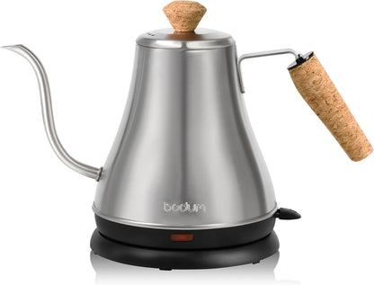 Bodum 27oz Bistro Gooseneck Electric Water Kettle, Pour Over Coffee & Tea, Stainless Steel, Matte Black