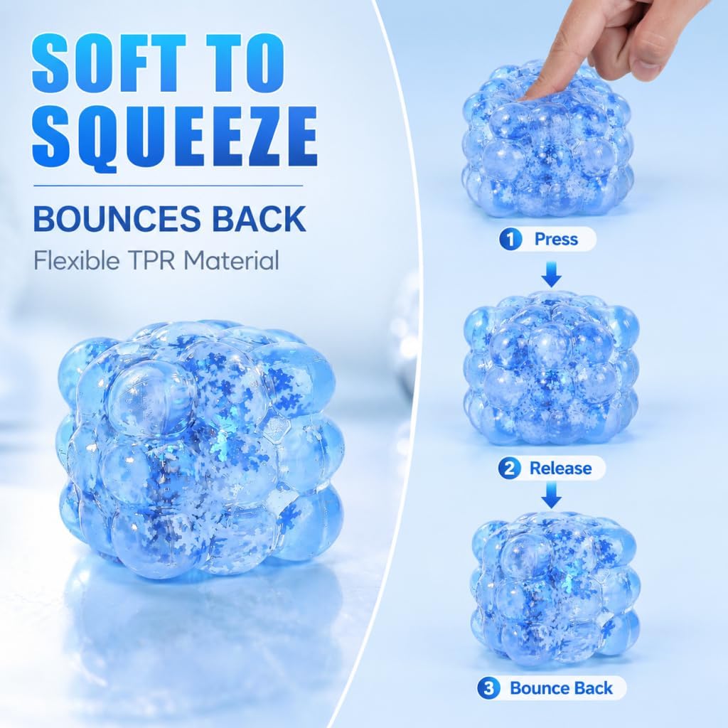 Squishy Textured Stress Balls 3pcs, Soft Memory Gel Squeeze Balls Fidget Toys for Kids/Adults Hand Exercises, Party Favors Anxiety Relief Squeeze Ball