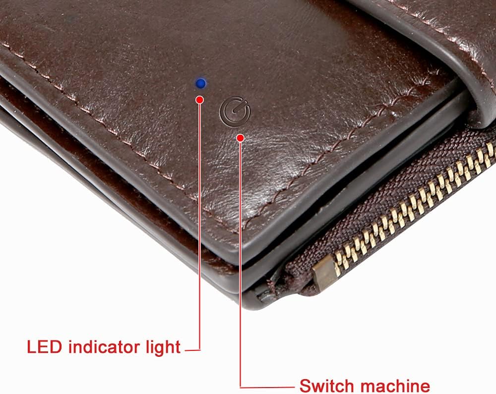 Anti-Lost Bluetooth Wallet Tracker Finder, Slim Trifold Cowhide Mens Wallet with ID Window Credit Card Holder Pocket (Coffee2-OLD)