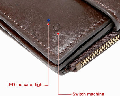 Anti-Lost Bluetooth Wallet Tracker Finder, Slim Trifold Cowhide Mens Wallet with ID Window Credit Card Holder Pocket (Coffee2-OLD)