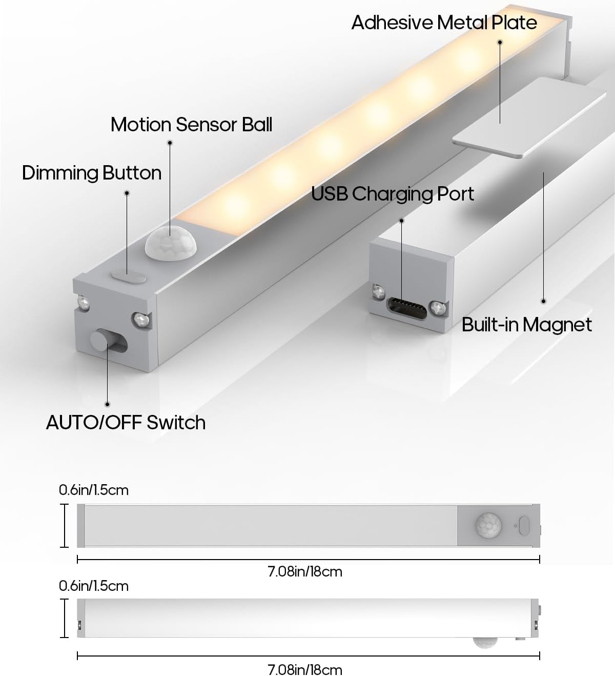 GOODEA 7" Under Cabinet Lighting with Charging Station