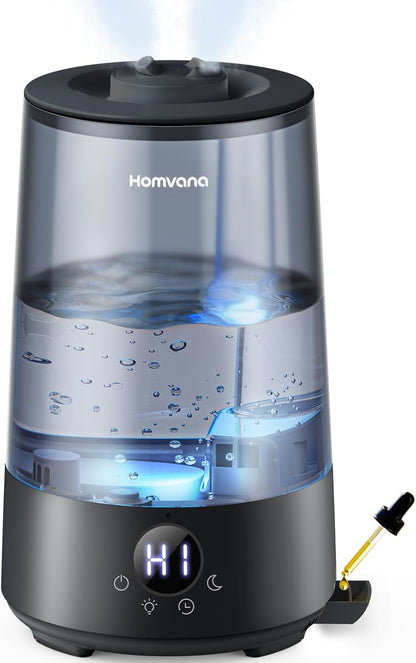 Homvana 3.6L Top-Fill Cool Mist Humidifiers for Bedroom, Large Room & Plants, 23dB Ultra-Quiet, Easy-to-Clean 2-in-1 Baby Humidifier & Oil Diffuser for Congestion Relief, Lasts Up to 4 Nights (Grey)