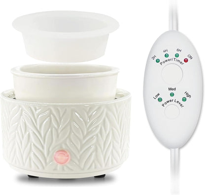 EQUSUPRO Wax Melt Warmer for Scented Wax Melts 3-in-1 Electric Ceramic Candle Wax Warmer Burner Fragrance Wax Melter for Home Office Bedroom Gift & Decor (Leaf)