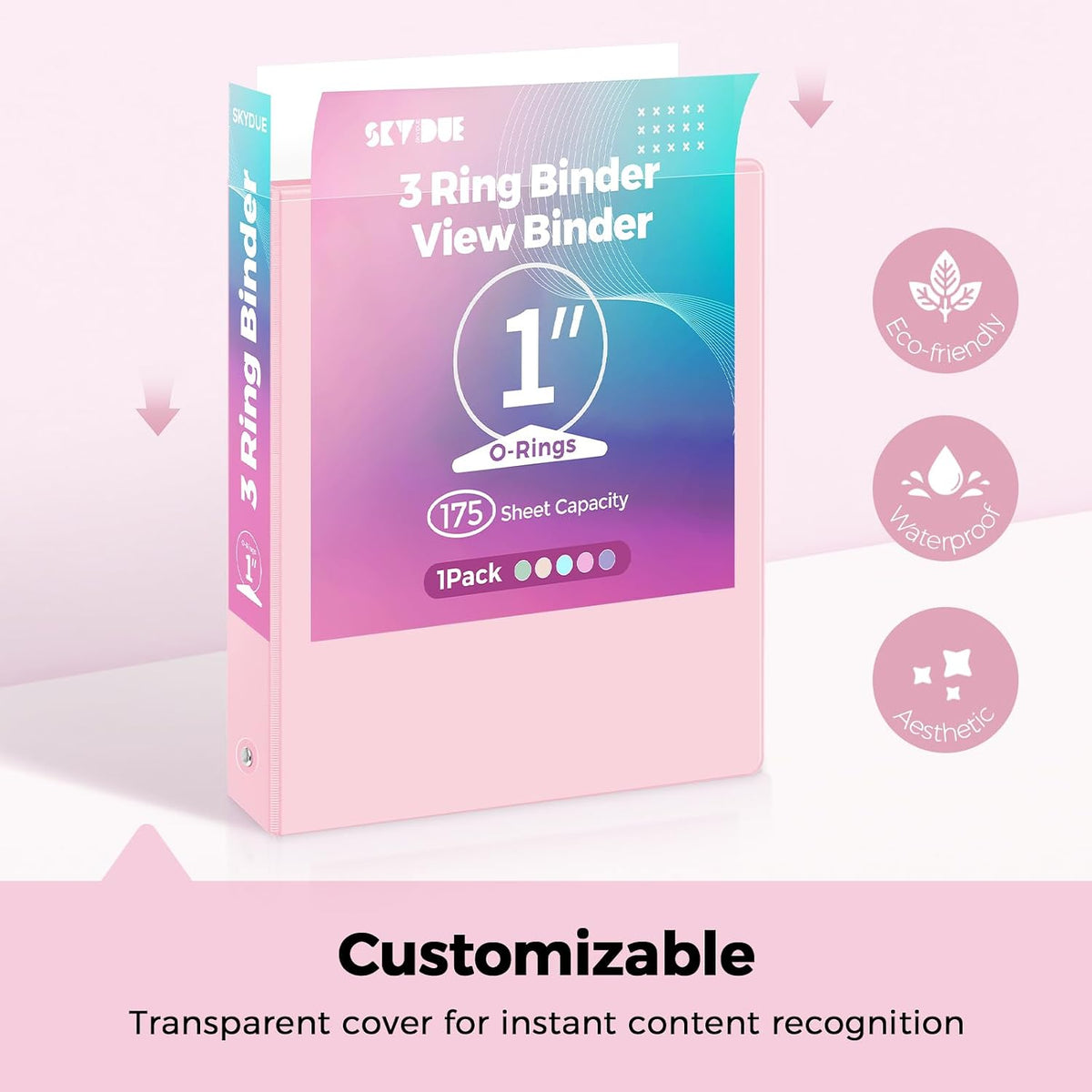 SKYDUE 1 Inch 3 Ring Binder with 8 Tab Dividers & 24 Labels, Pastel Binder Organizer for Letter Size Paper, Aesthetic School Binder for Notes, Documents, Office & Home Organization, Purple