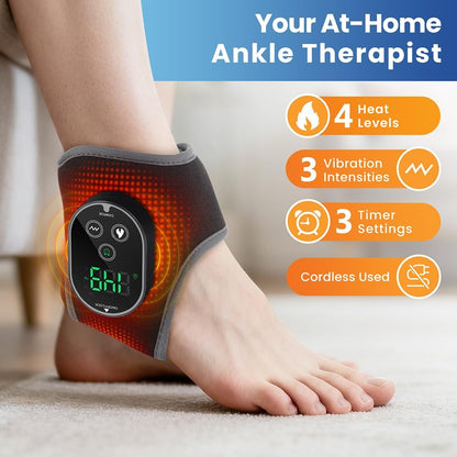 Foot Massager for Neuropathy Plantar Fasciitis Pain Relief, Foot Renew Ankle Massager, Ankle Heating Pad Heated Brace Wrap with 4 Heat Levels and 3 Vibration Modes for Women Men (Grey)