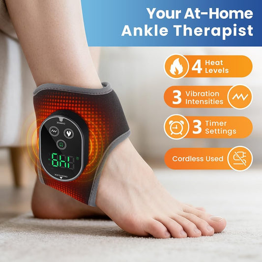 Foot Massager for Neuropathy Plantar Fasciitis Pain Relief, Foot Renew Ankle Massager, Ankle Heating Pad Heated Brace Wrap with 4 Heat Levels and 3 Vibration Modes for Women Men (Grey)
