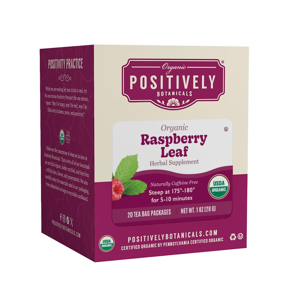 Positively Botanicals, Organic Raspberry Leaf Herbal Tea Bags, 20 Count