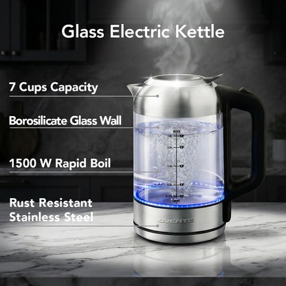 OVENTE 1.8L Glass Electric Kettle Water Boiler, Silver KG751S