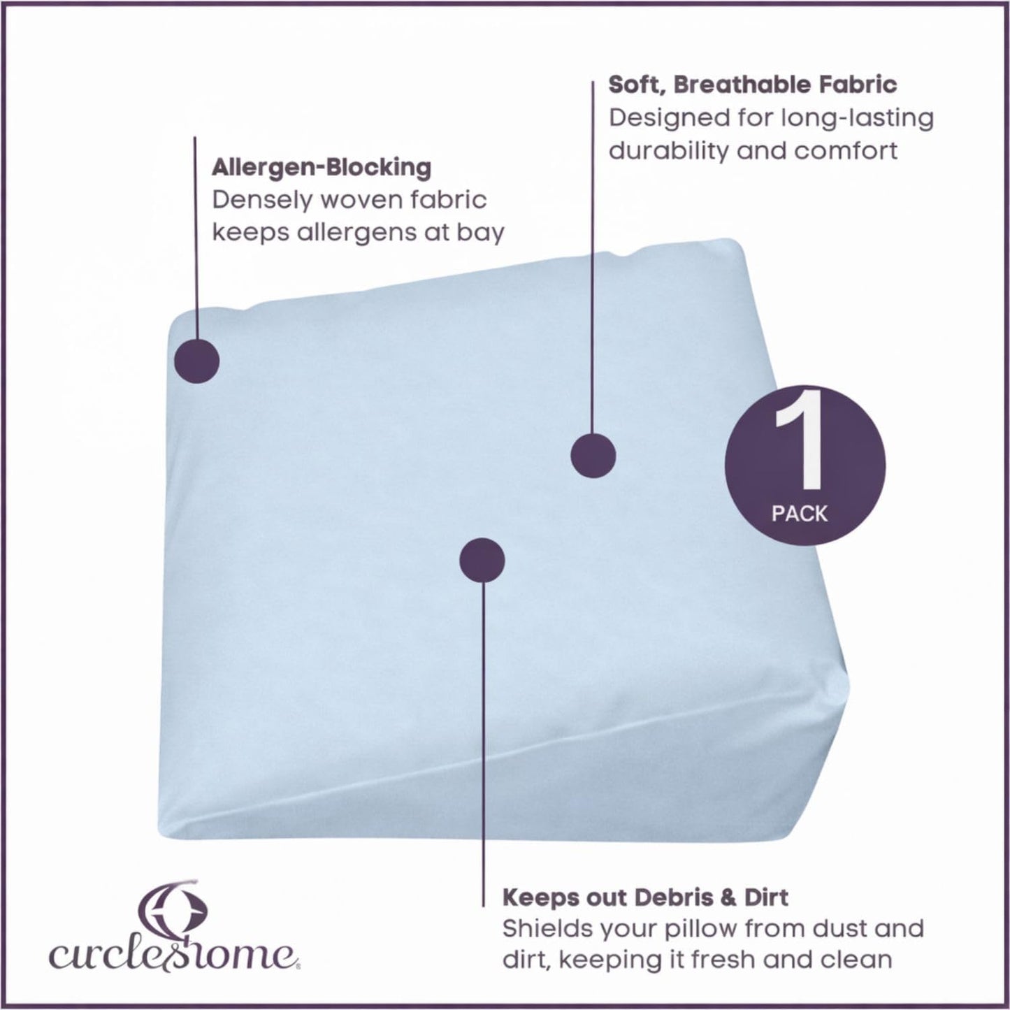 CirclesHome Pillow Protectors 4 Pack Standard Zippered - 100% Cotton Breathable Pillowcases - Protects Pillows from Dirt, Dust and Debri (Standard - Set of 4 - 20x26)