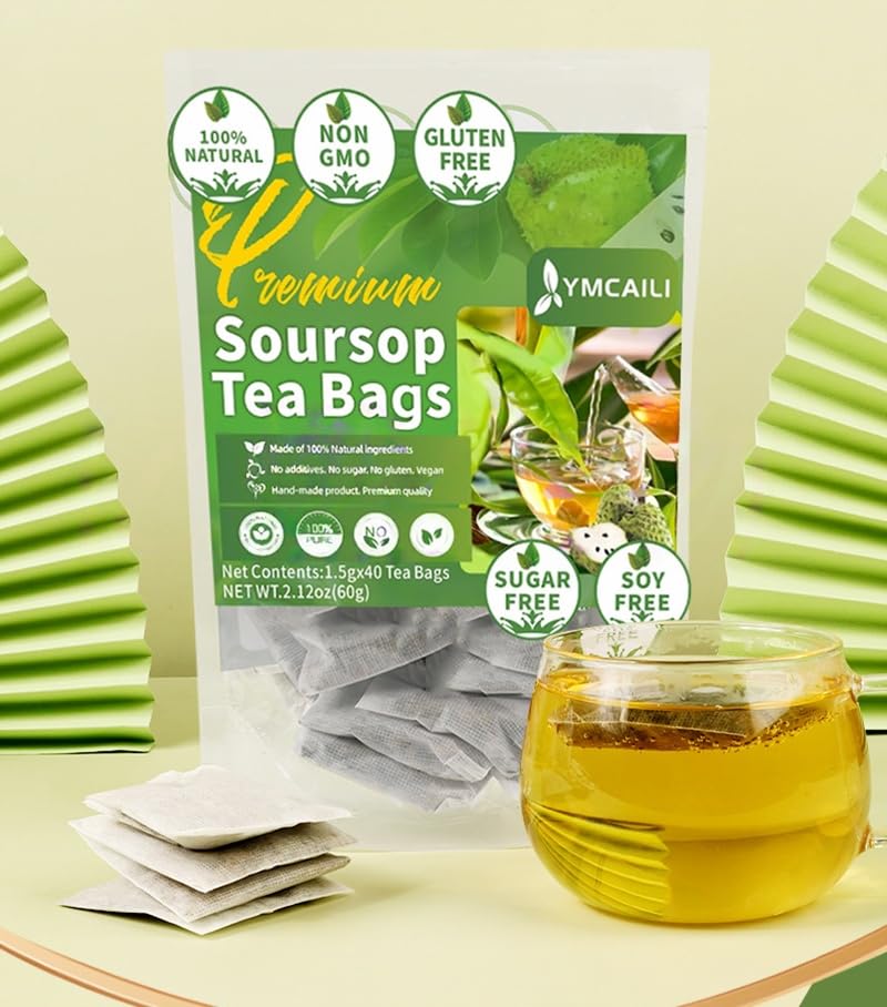 Kuting Soursop Tea Bags, 100% Natural Tea, Sugar Free, Gluten Free, Soy Free, Non-GMO, 60 Count Round Eco-Conscious Teabags