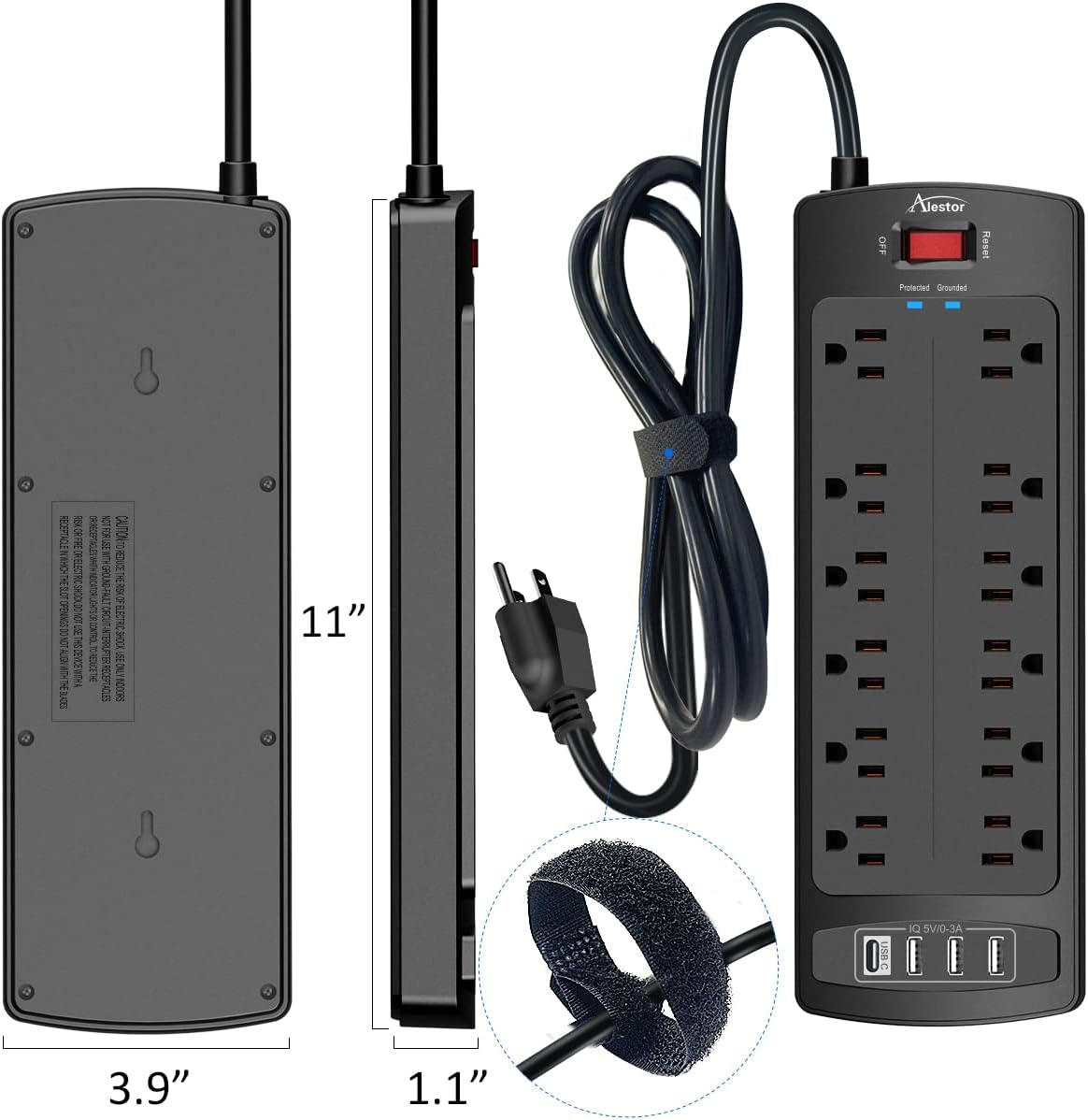 ALESTOR 6 Ft Surge Protector Power Strip with 12 Outlets and 4 USB Ports
