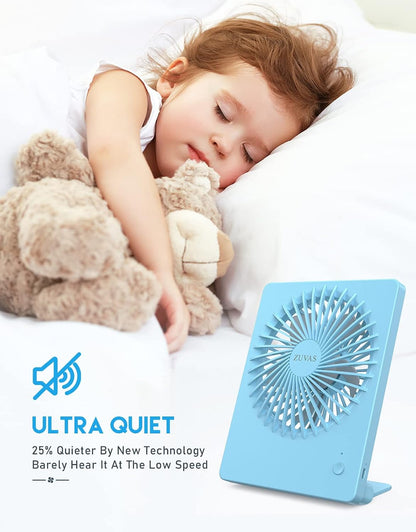 Zuvas Desk Fan Battery Operated Fan Rechargeable 180°Tilt Folding Personal Fan Ultra Quiet Small Portable 3 Speed Adjustable Strong Wind Fan For Office Bedroom Home Desktop Camping (White)