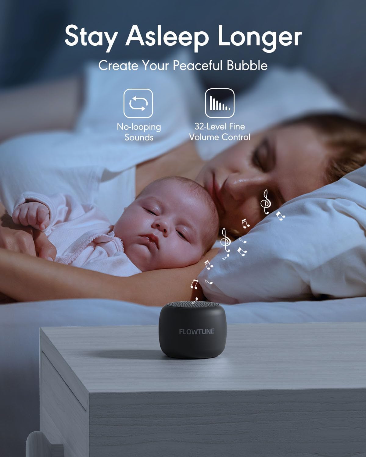 FLOWTUNE Sound Machine White Noise Machine for Baby Adults, 18 Non-looping Sounds, Timer, Memory Function, Portable Sleep Sound Therapy Gift (Mint Green)