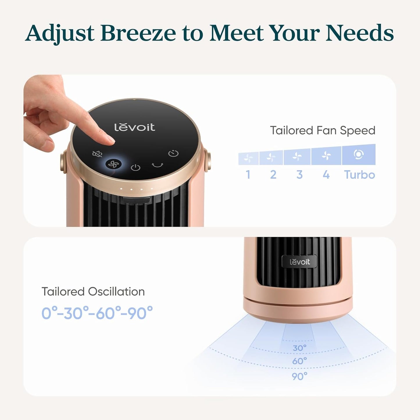 LEVOIT Tower Fan for Bedroom, 20dB Quiet Desk Fan with 23ft/s, Portable & Easy to Carry, 3-Angle & 5-Speed Mini Oscillating Fan, DC Motor, Bladeless, Remoter, 12H Timer, for Home, Room, Office, White