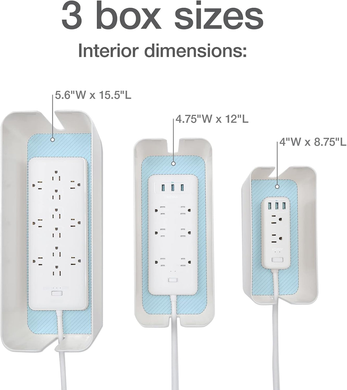 Oxford Cable Management Box, 3 Pack Small Medium Large, Cord Hider, White