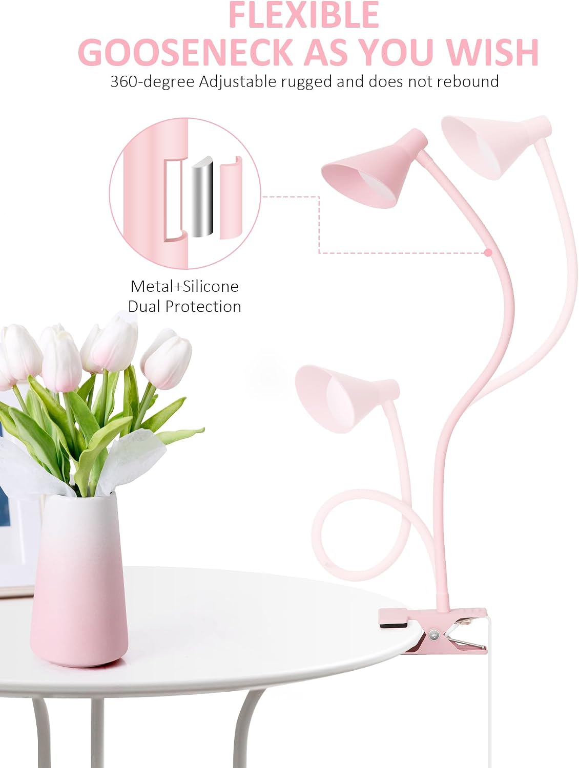 LiFMIRA Clip on Light USB Reading Light Desk Lamp 3 Color Modes Black